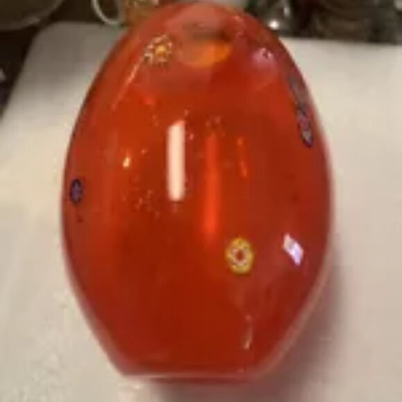 Art Glass Vase 9" Tall Red Orange Floral Abstract Design Millefiori Murano, Ital - Picture 1 of 1
